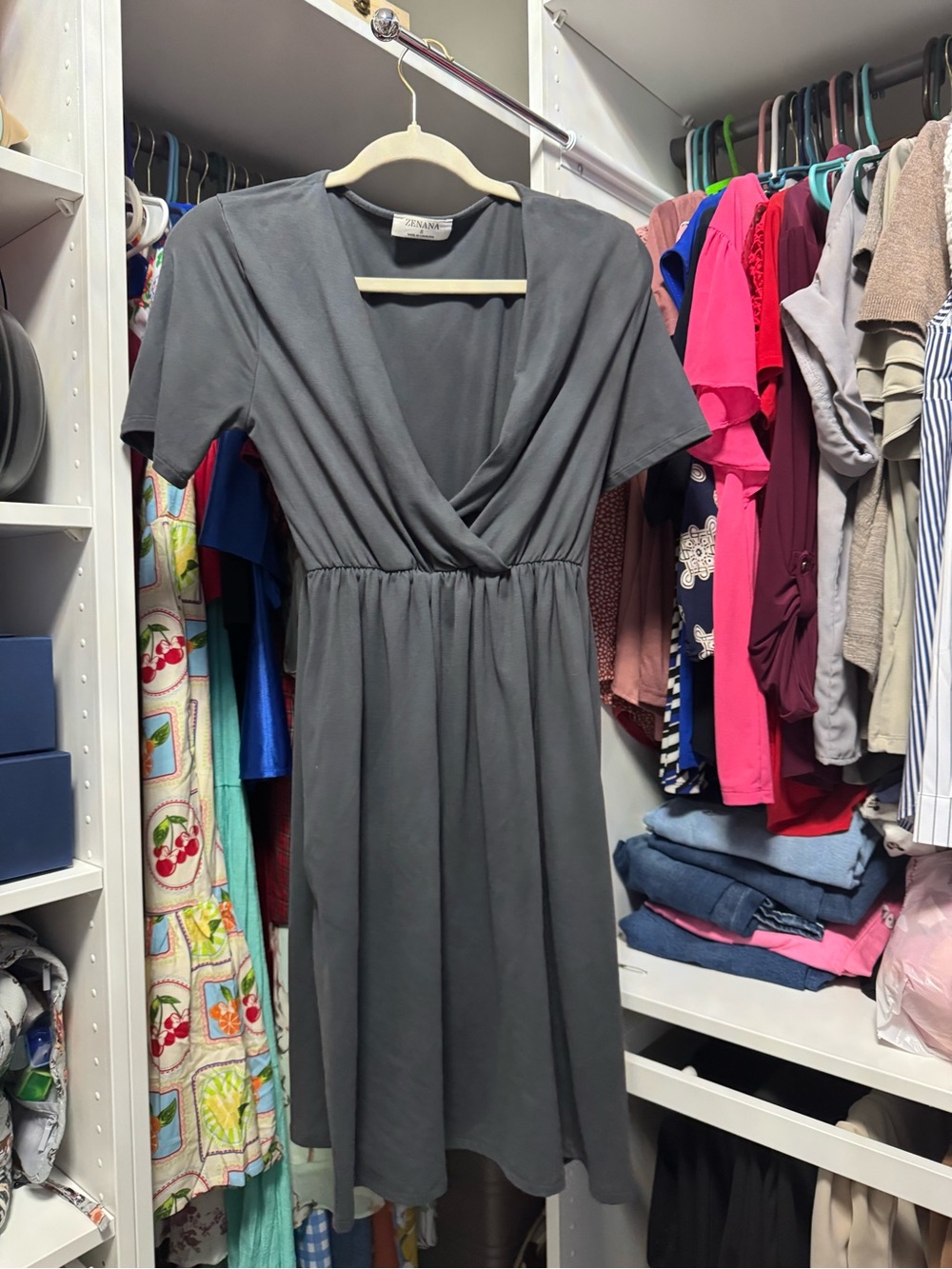 Woman Within Charcoal Gray V-Neck Midi Dress